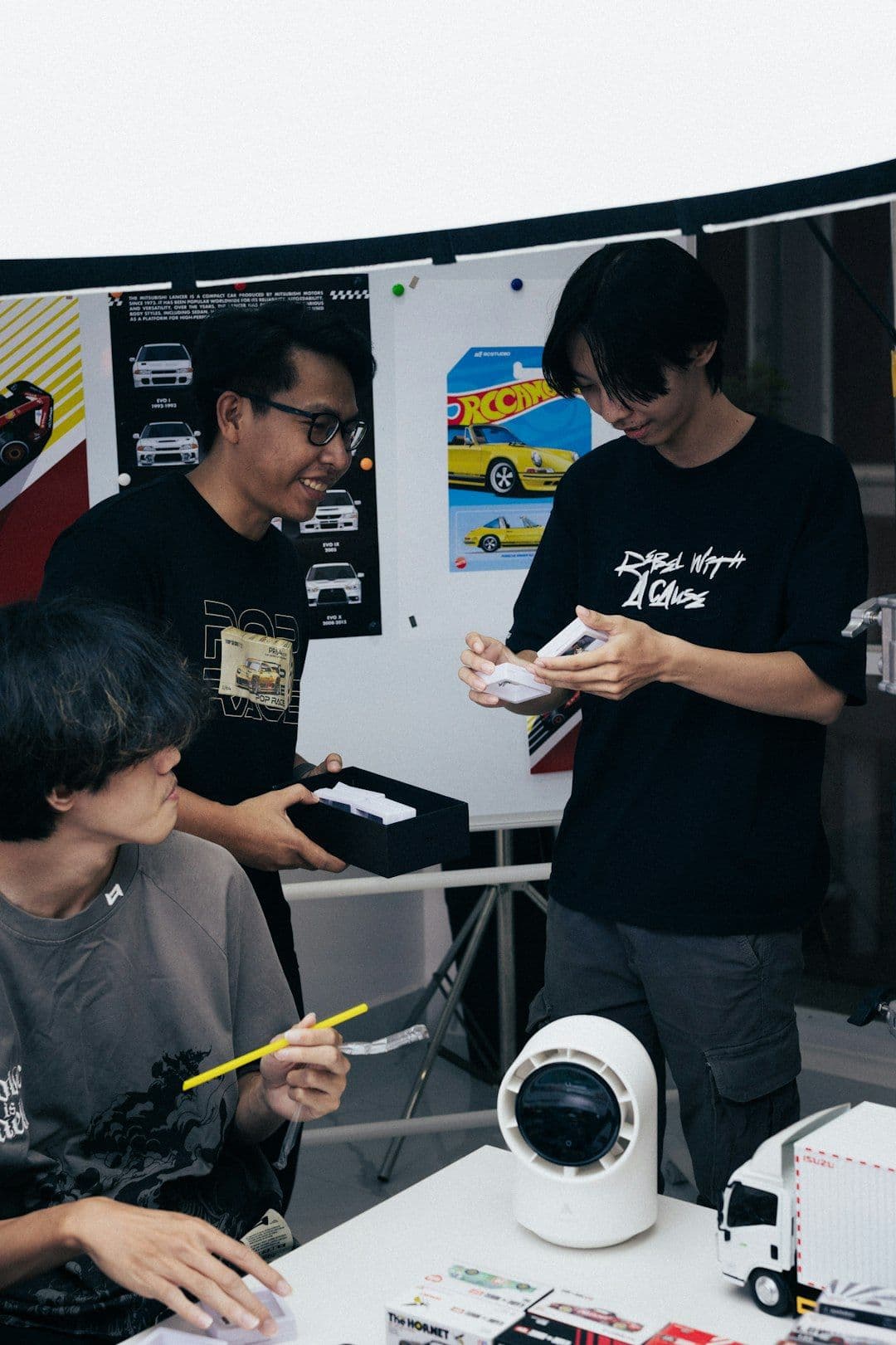 Two developers collaborating on coding a mobile game