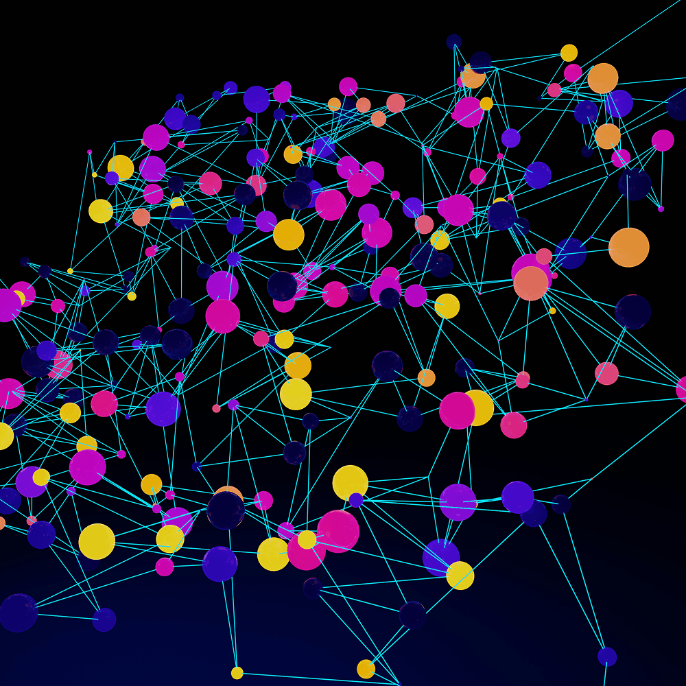Abstract image of interconnected colorful nodes