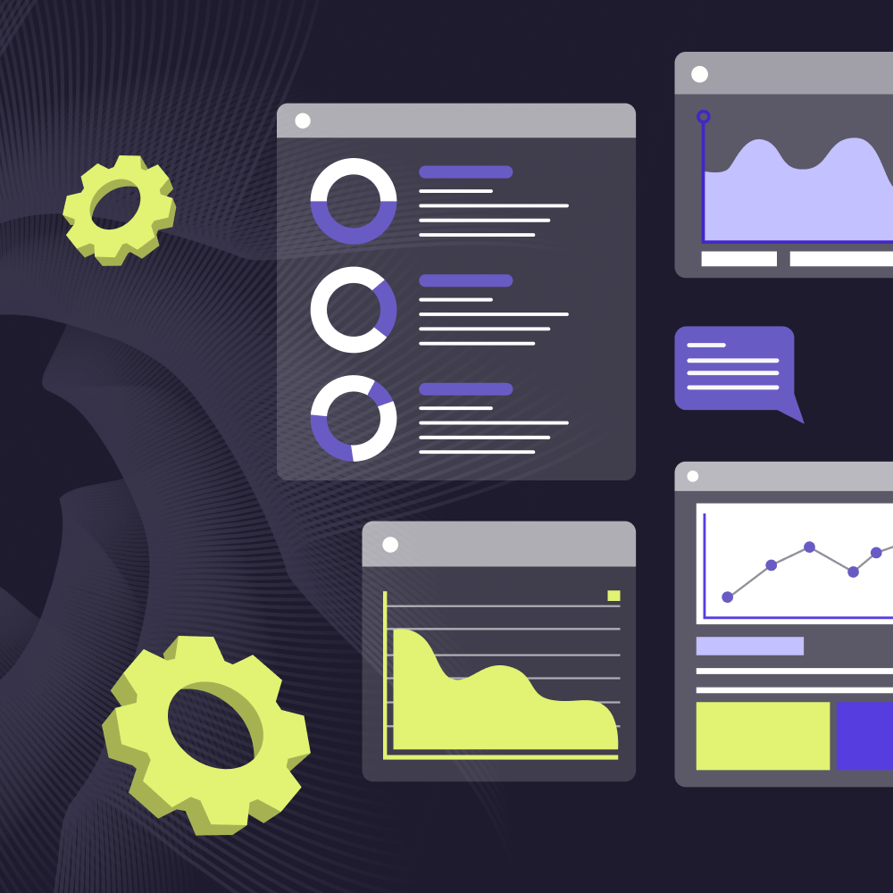 View from below of a girder-like structure, highlighted by neon lights in blue, red, and yellow colors, creating a striking geometric pattern against a dark background.