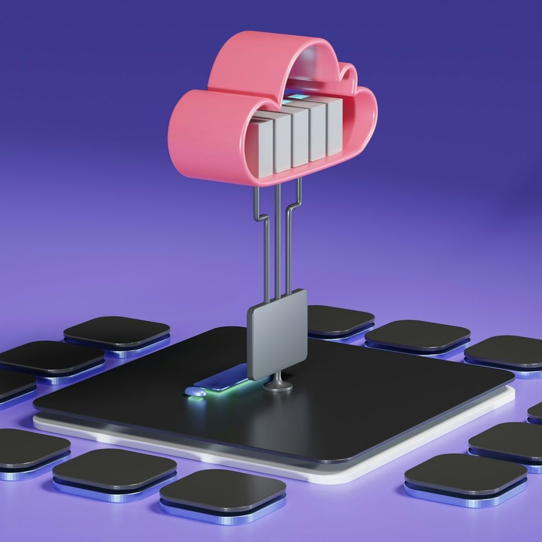 3D illustration of a cloud server connected to edge devices