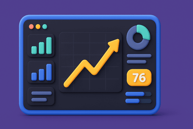 Dashboard displaying multiple graphs and metrics for monitoring, with a prominent upward trend line on a dark background.