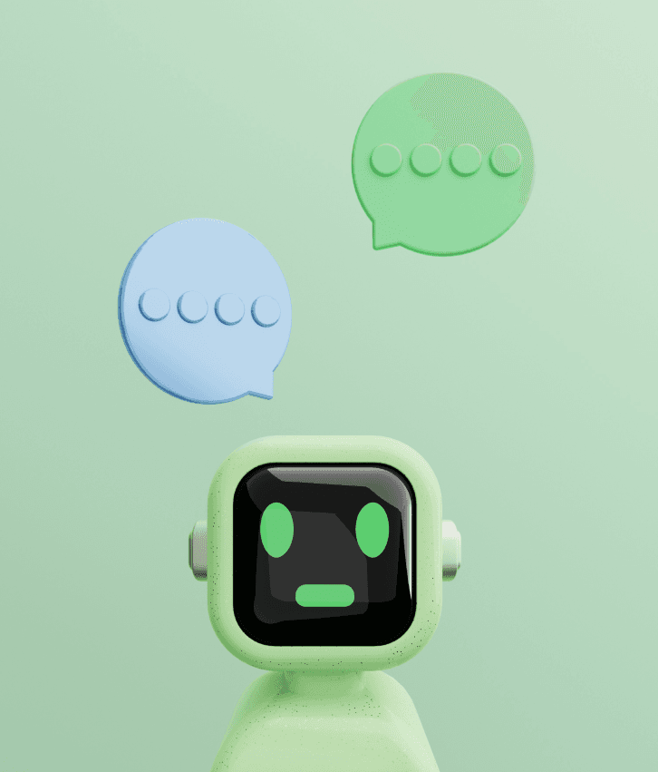 Conversational AI chatbot illustration with dialogue bubbles, representing AI chatbot development, natural language processing, and conversational AI for customer engagement.