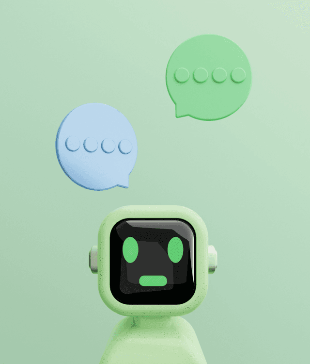 Conversational AI chatbot illustration with dialogue bubbles, representing AI chatbot development, natural language processing, and conversational AI for customer engagement.