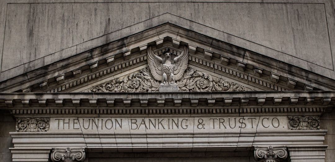 Digital concept showing development of enterprise-scale banking systems.